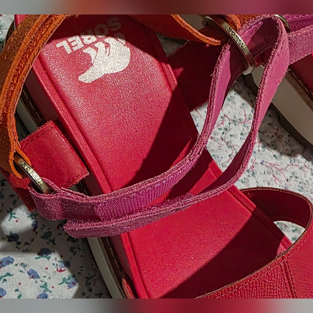 Sorel Leather Sandals with Pink and Orange Straps - Picture 9 of 12